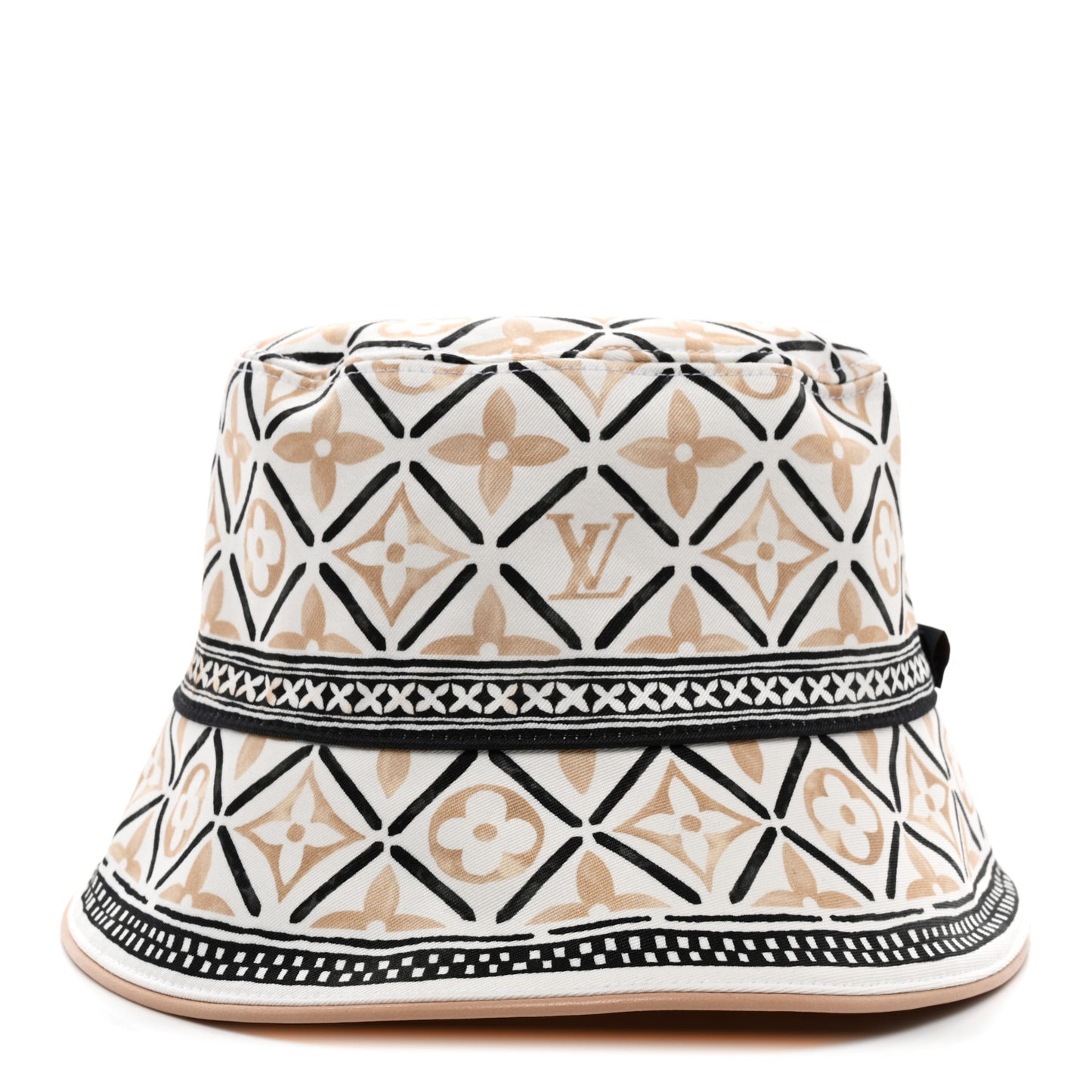 Cotton Monogram Flower Tile Reversible Bucket Hat M Beige