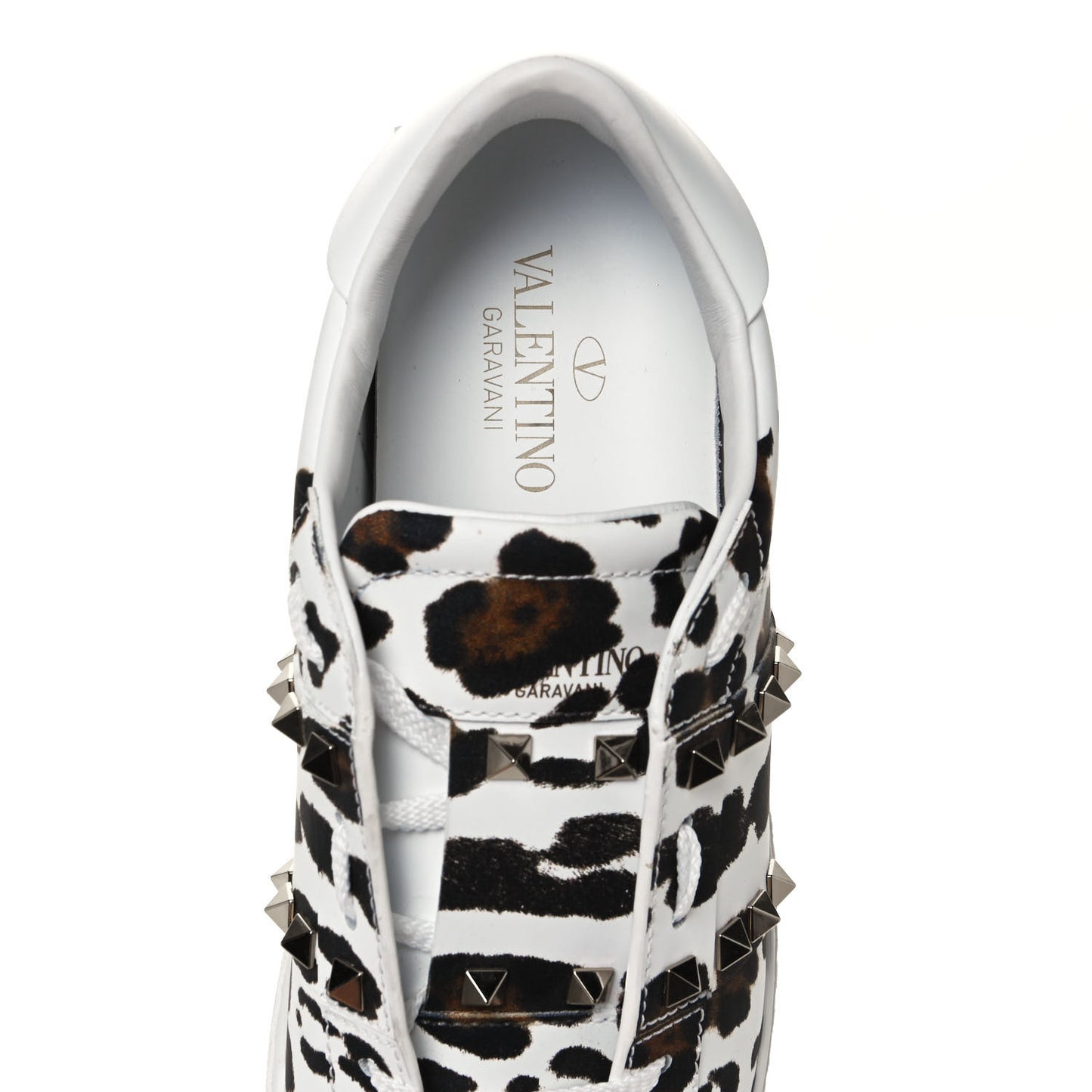 Calfskin Leopard Print Rockstud Untitled Open Sneakers 40 White