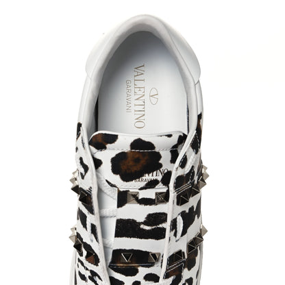 Valentino Garavani Calfskin Leopard Print Rockstud Untitled Open Sneakers 40 White 7 of 8
