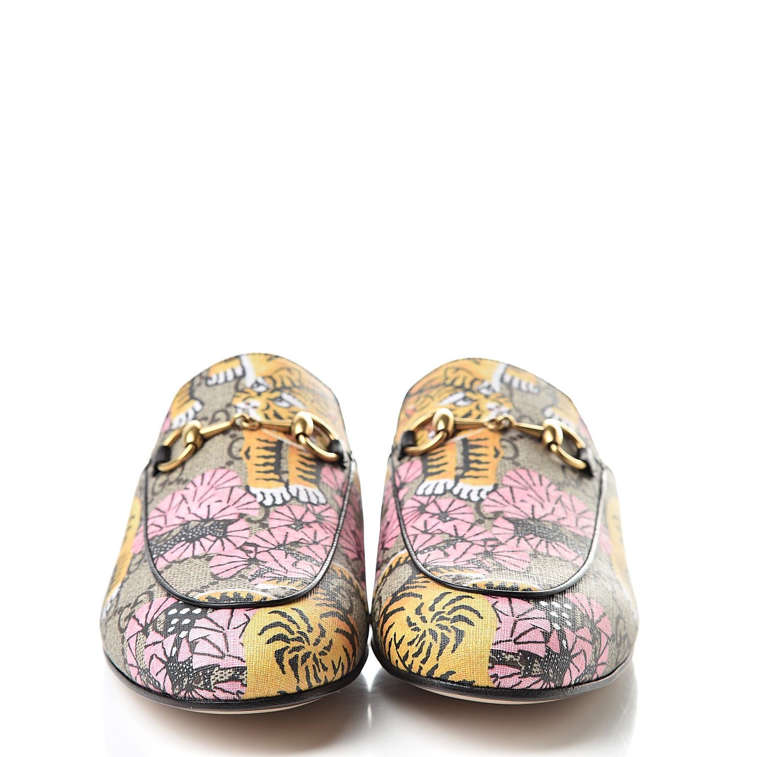 Gucci GG Supreme Monogram Bengal Womens Princetown Slippers 37.5 Beige Crop Pink 2 of 9