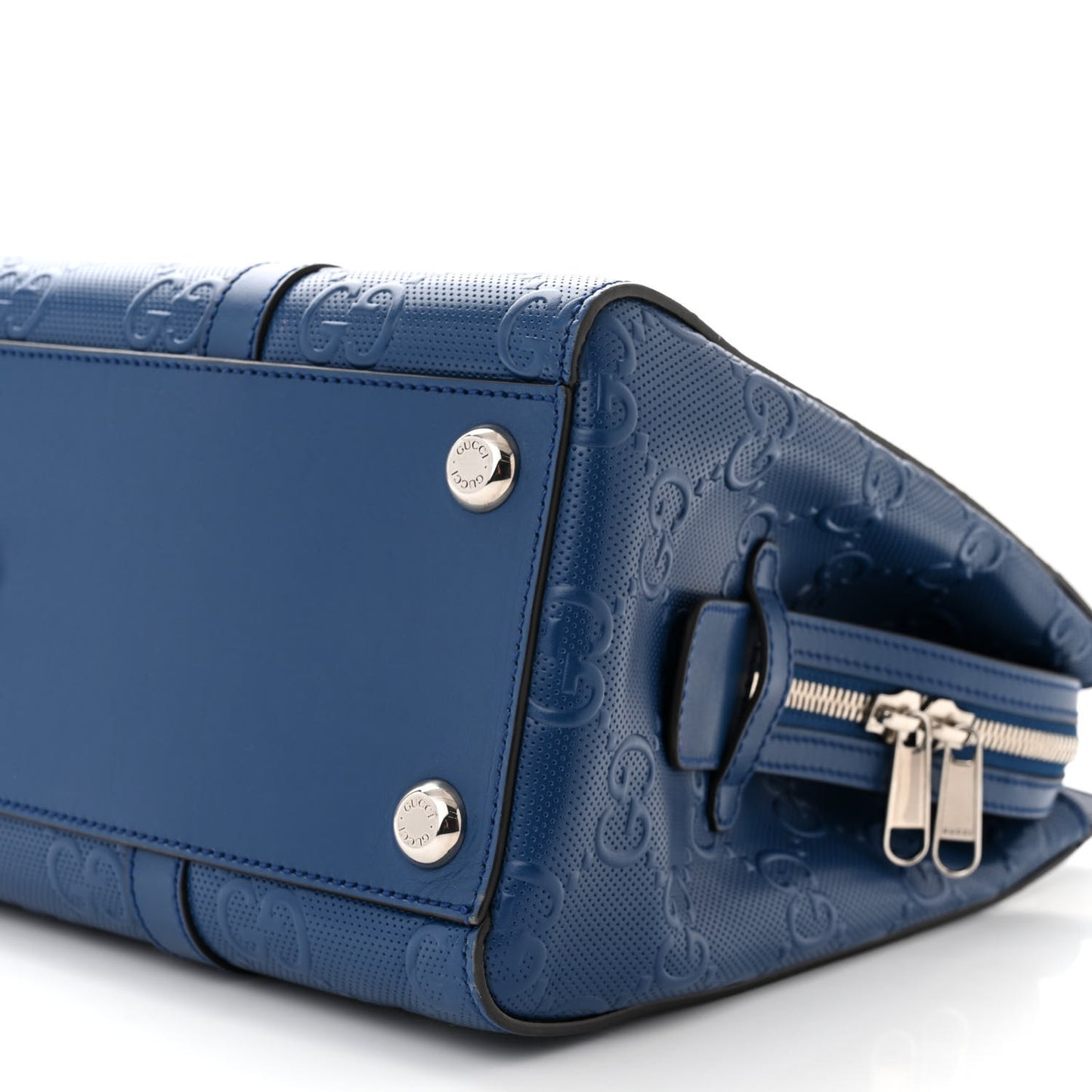 Calfskin GG Tennis Embossed Tote Bag Intense Metal Blue