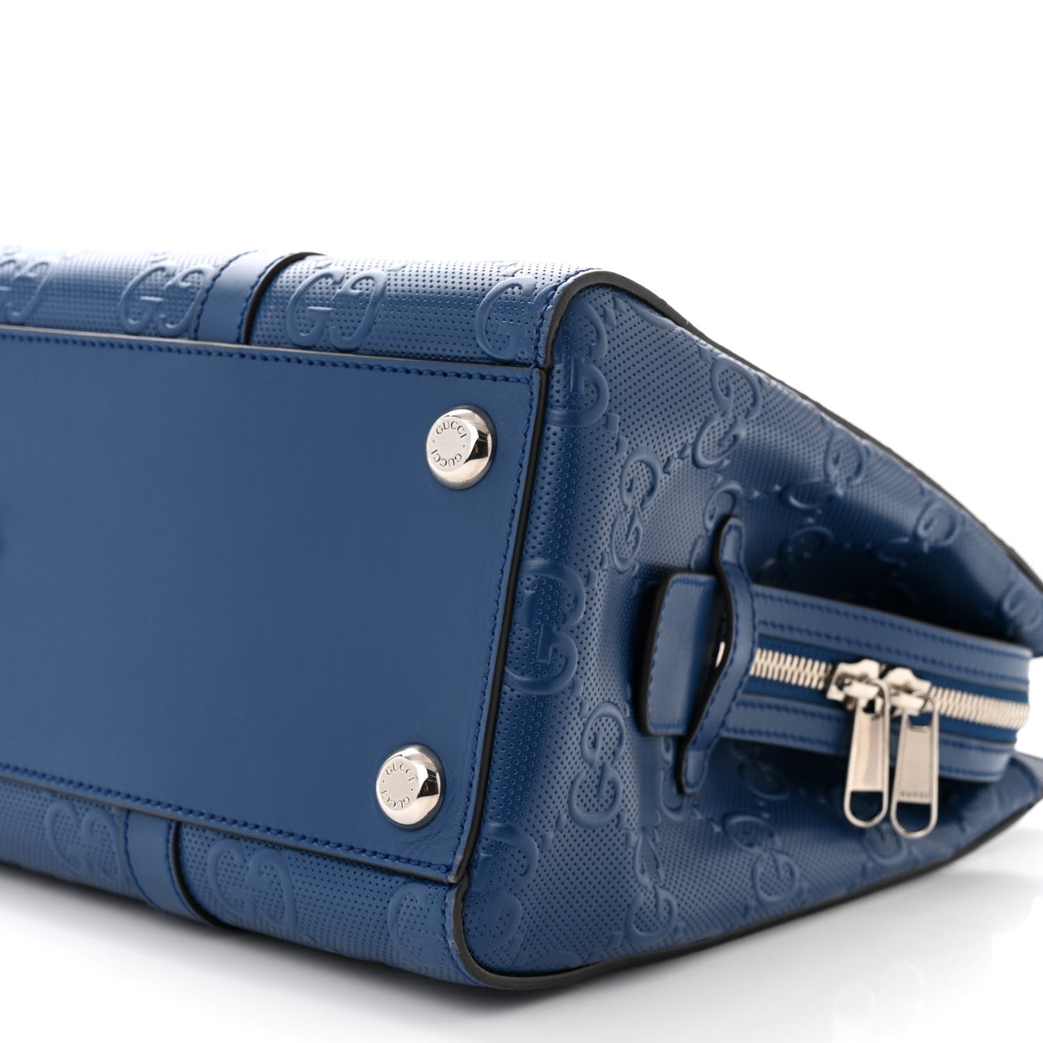 Gucci Calfskin GG Tennis Embossed Tote Bag Intense Metal Blue 10 of 11