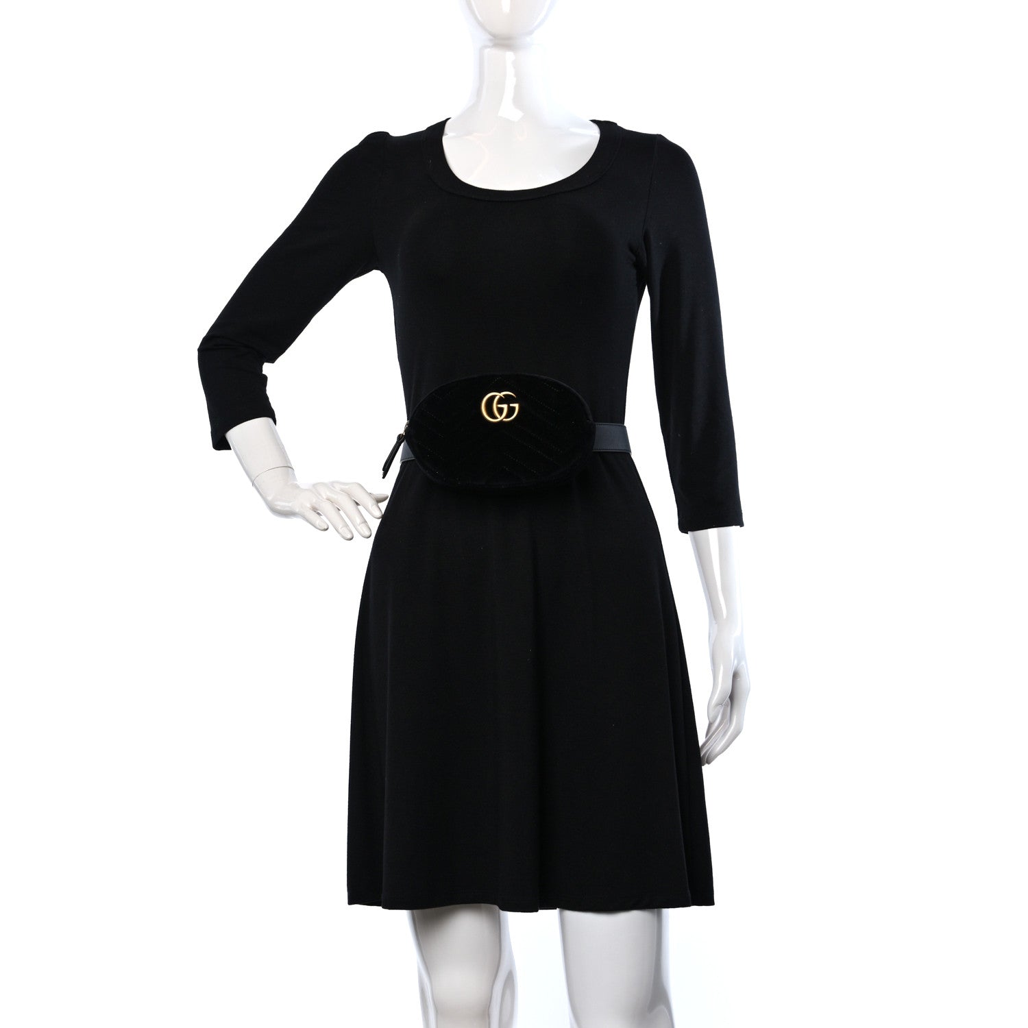 Gucci Velvet Matelasse GG Marmont Belt Bag 85 34 Black 2 of 9
