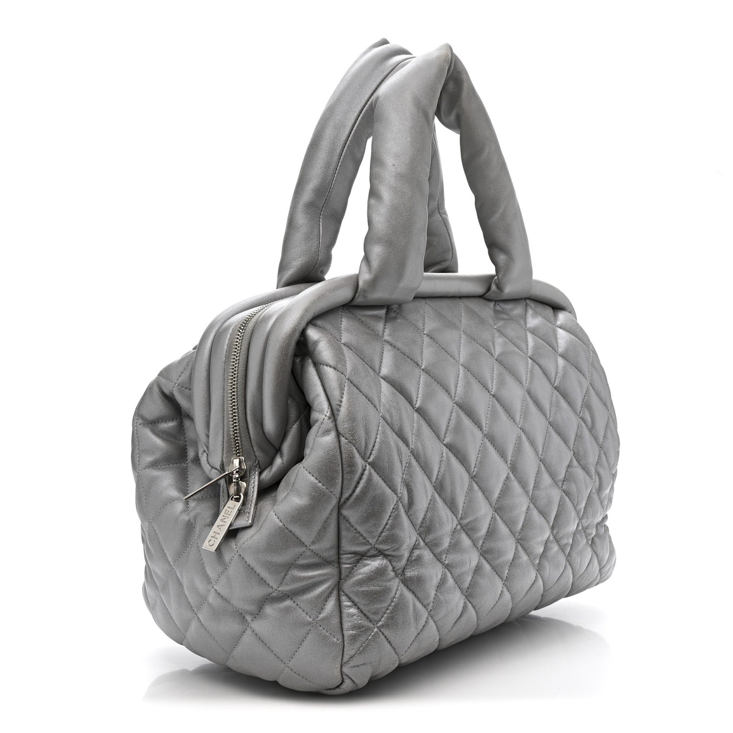Metallic Lambskin Quilted Coco Cocoon Bowler Silver