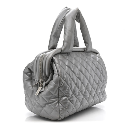 Chanel Metallic Lambskin Quilted Coco Cocoon Bowler Silver 3 of 14