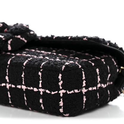 Chanel Tweed Quilted East West Camellia Clutch Black Pink 10 of 10