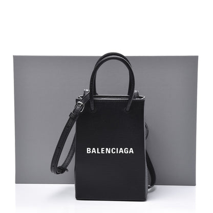 Balenciaga Squared Calfskin Logo Shopping Phone Holder Bag Black 9 of 9