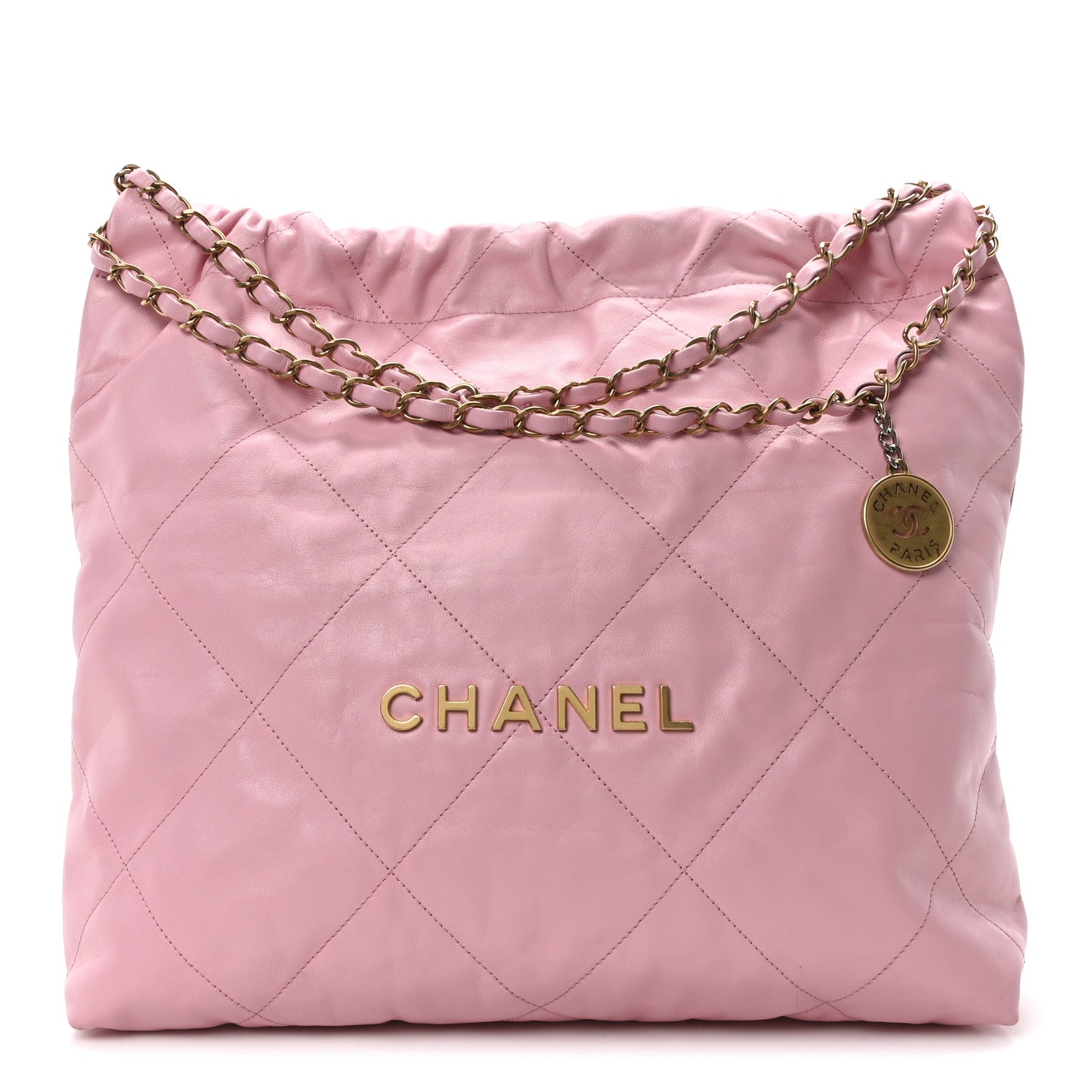 Chanel Shiny Calfskin Quilted Chanel 22 Drawstring Bag Pink 1 of 11