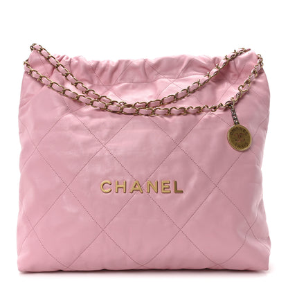 Chanel Shiny Calfskin Quilted Chanel 22 Drawstring Bag Pink 1 of 11