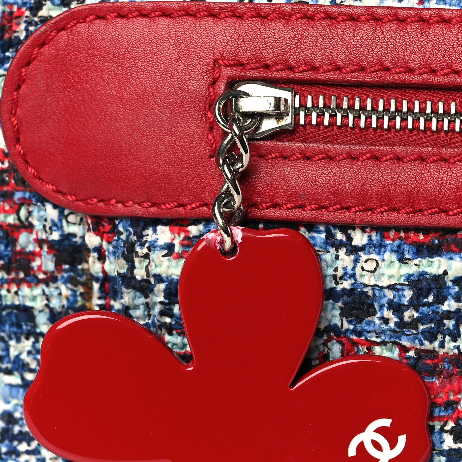 Chanel Tweed Lambskin Large Bowler Red 10 of 11