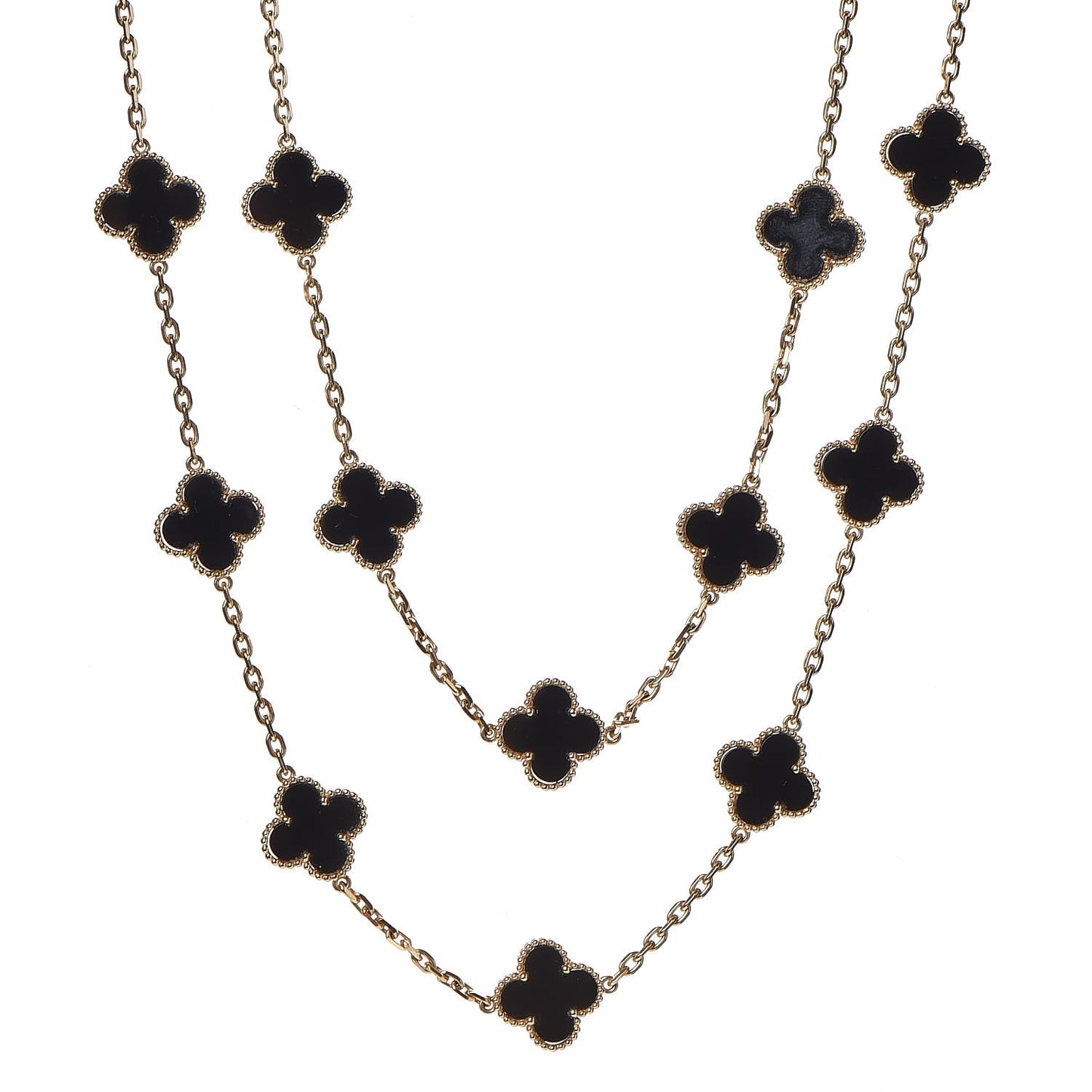 18K Yellow Gold Black Onyx 20 Motifs Vintage Alhambra Necklace