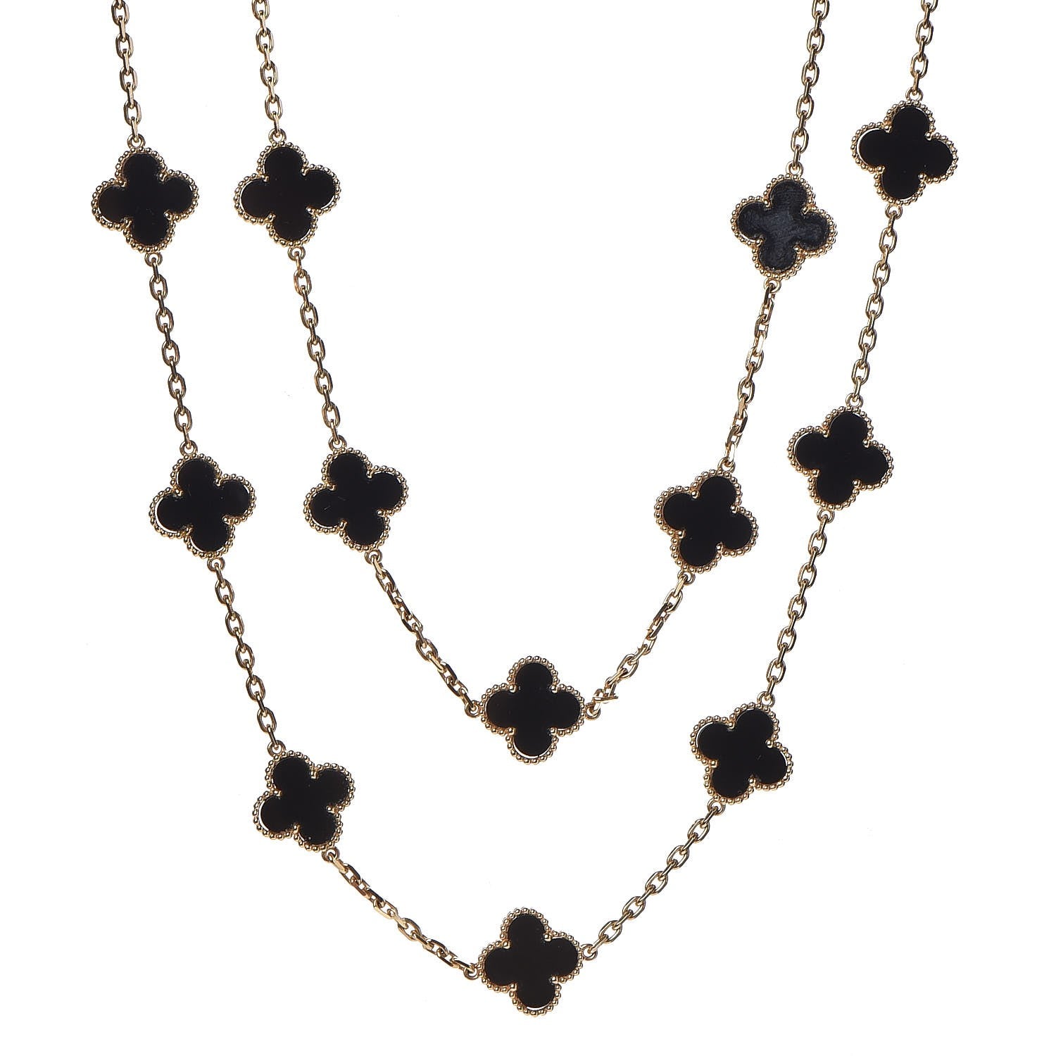 Van Cleef & Arpels 18K Yellow Gold Black Onyx 20 Motifs Vintage Alhambra Necklace 1 of 5