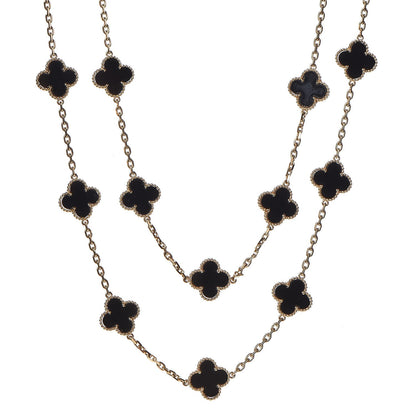 Van Cleef & Arpels 18K Yellow Gold Black Onyx 20 Motifs Vintage Alhambra Necklace 1 of 5