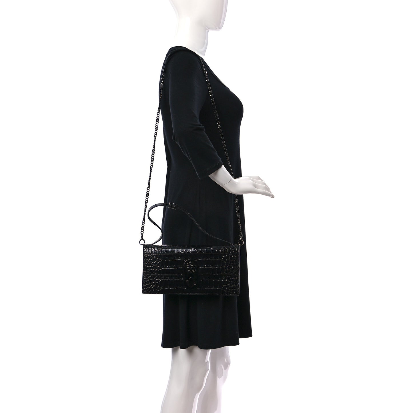 Calfskin Alligator Embossed Elisa Baguette Black