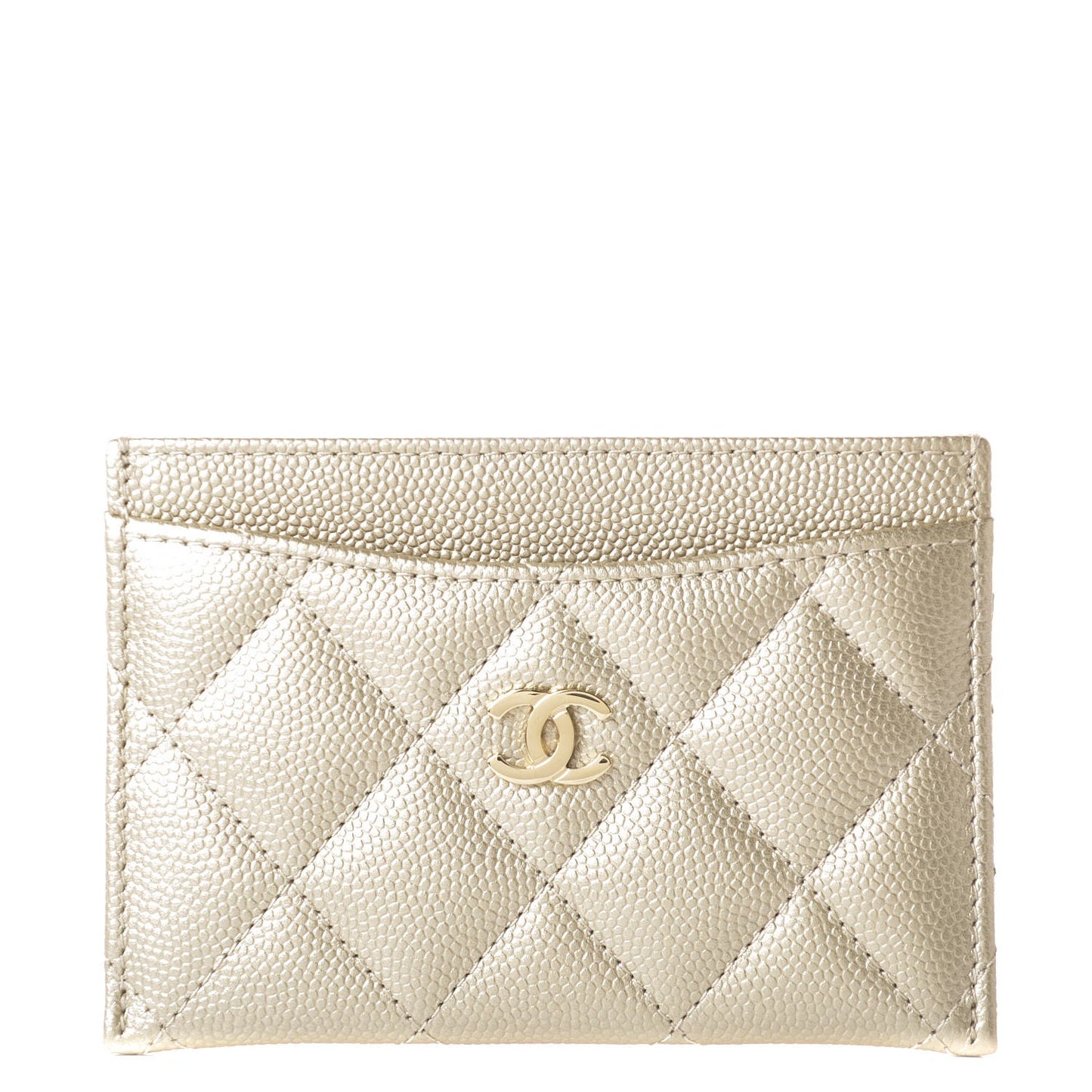 Metallic Caviar Quilted Card Holder Light Gold