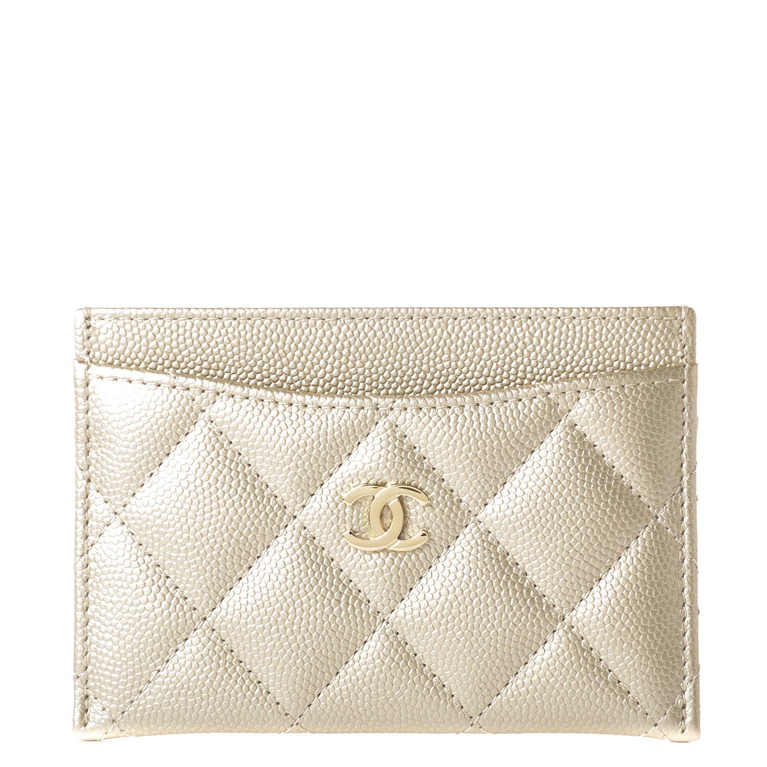 Chanel Metallic Caviar Quilted Card Holder Light Gold 1 of 9