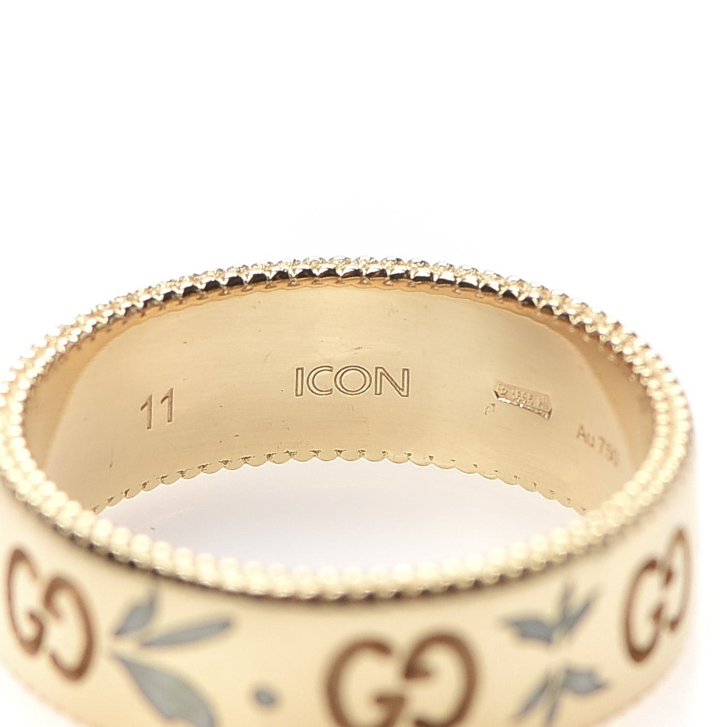 18K Yellow Gold Enamel 6mm Icon Blooms Ring 50 5.5