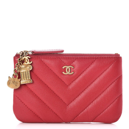 Chanel Caviar Chevron Quilted Small Ancient Greek Charms Cosmetic Case Red 1 of 8