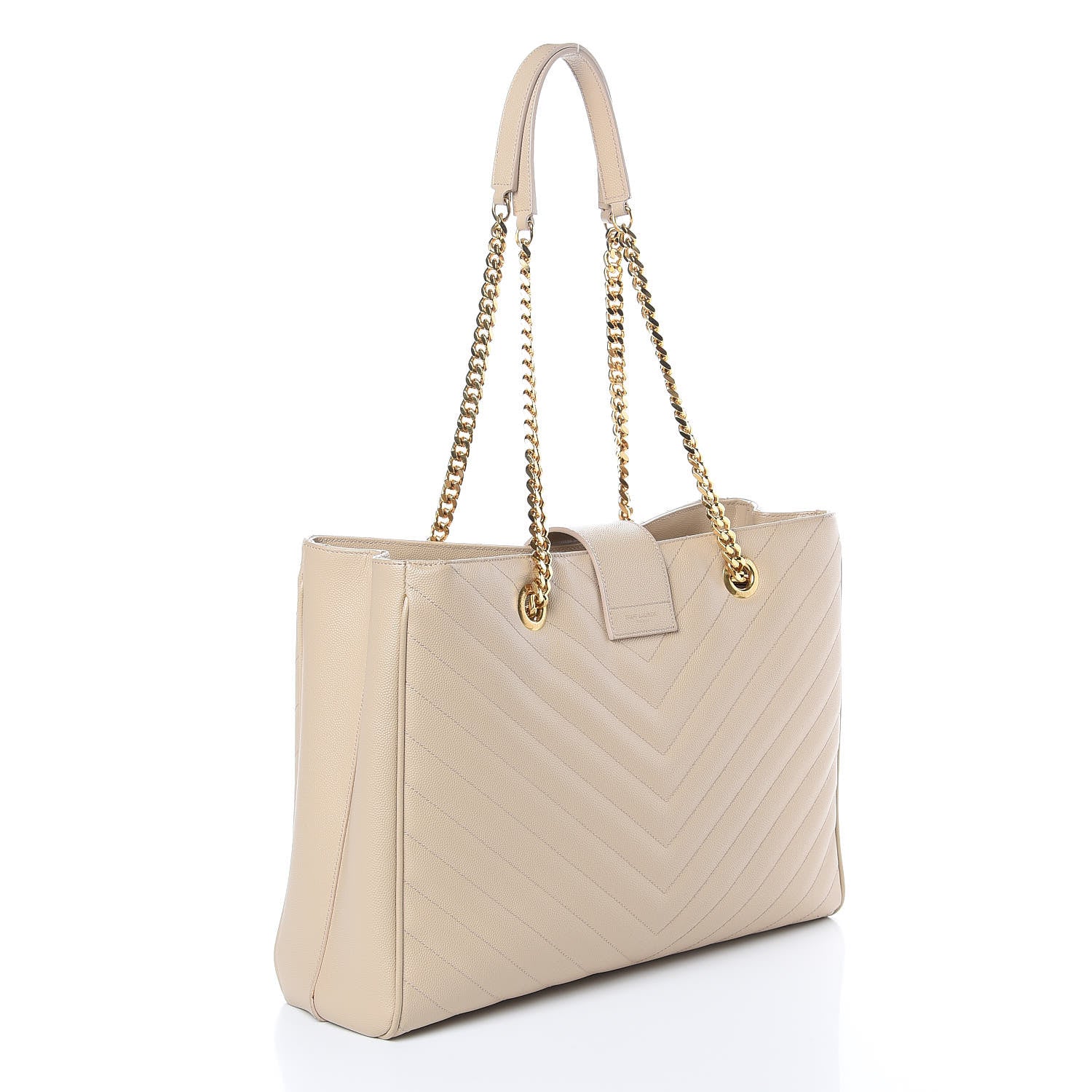 Saint Laurent Grain de Poudre Matelasse Chevron Monogram Shopping Bag Nude Powder 3 of 13