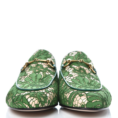 Gucci Lace Malaga Kid Womens Princetown Slippers 38 Green Grass Skin Rose 2 of 10