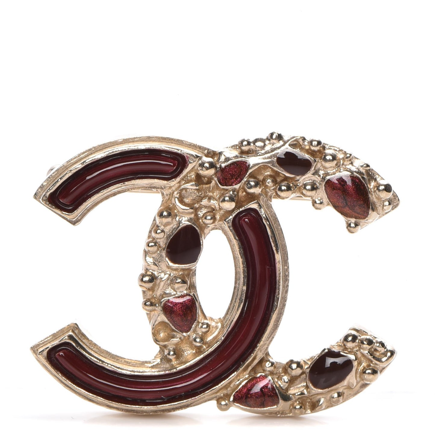 Enamel Gripoix Poured Glass CC Brooch Gold