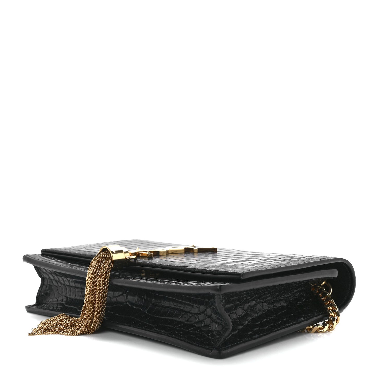 Calfskin Crocodile Embossed Kate Monogram Tassel Chain Wallet Black