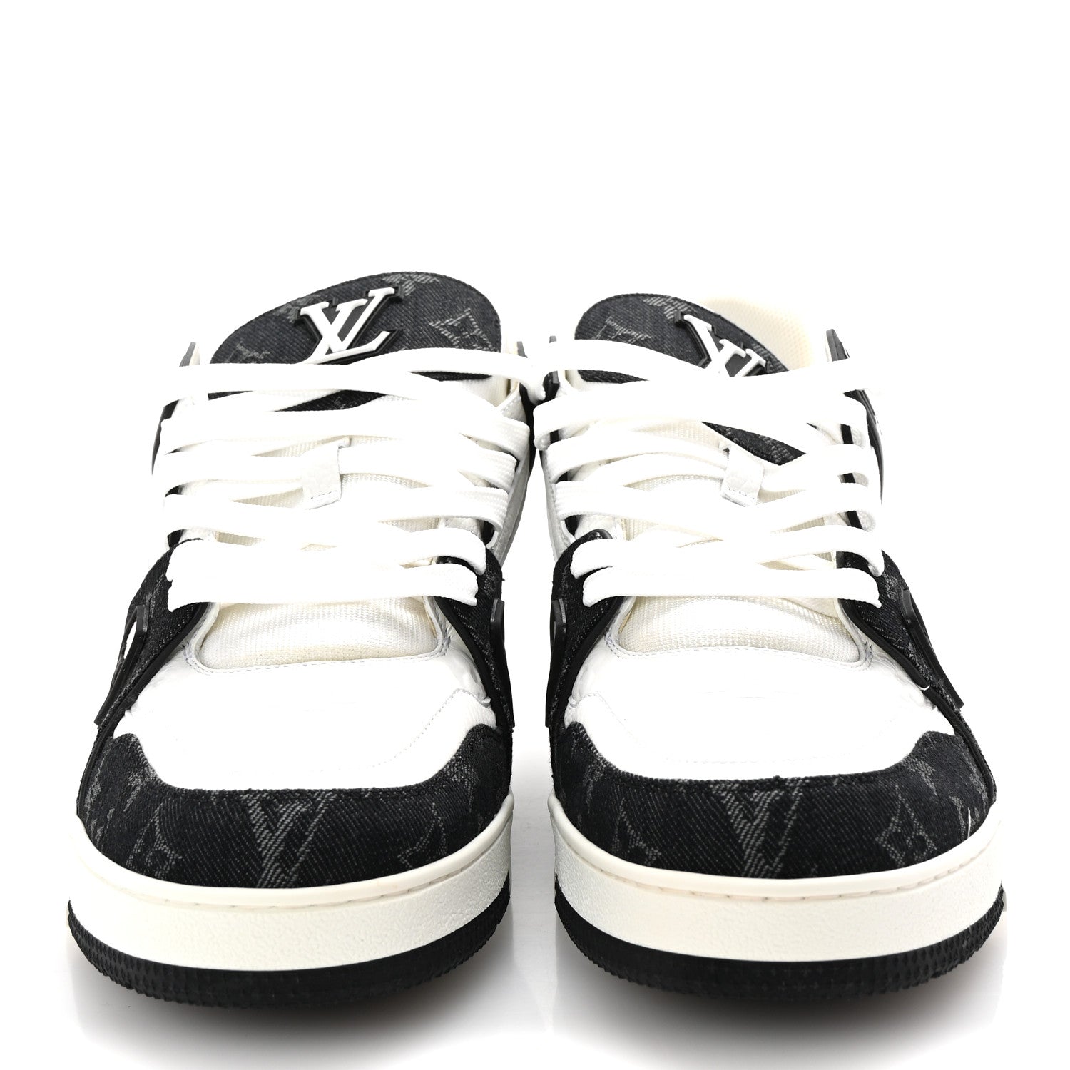 Louis Vuitton Calfskin Monogram Denim Mens LV Trainer Sneakers 11 Black 3 of 9
