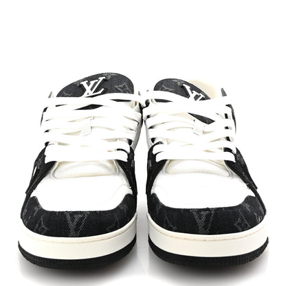 Louis Vuitton Calfskin Monogram Denim Mens LV Trainer Sneakers 11 Black 3 of 9