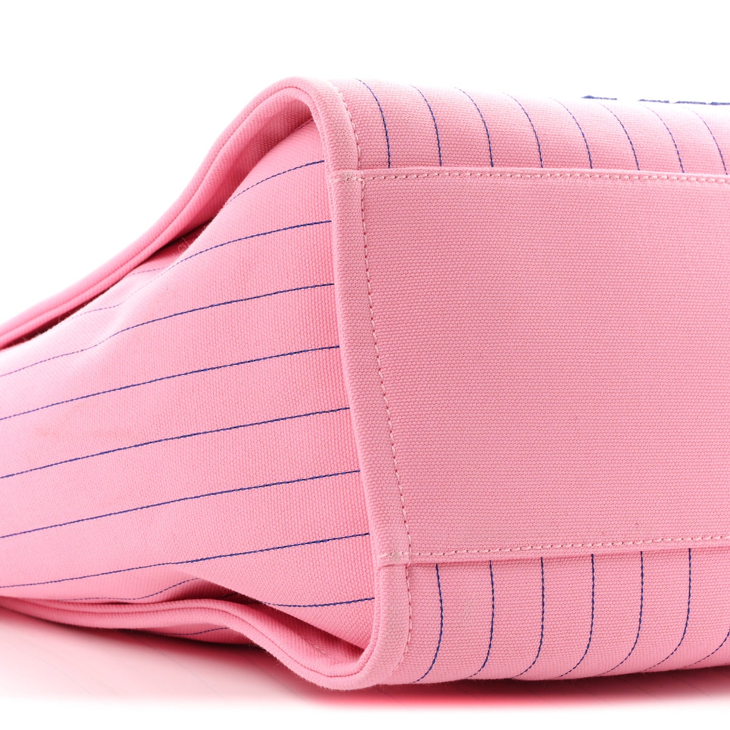 Canvas Calfskin Striped Large Deauville Tote Pink Blue