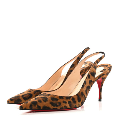 Christian Louboutin Veau Velours Leopard Clare Sling 80 Pumps 38 Caramel 3 of 8