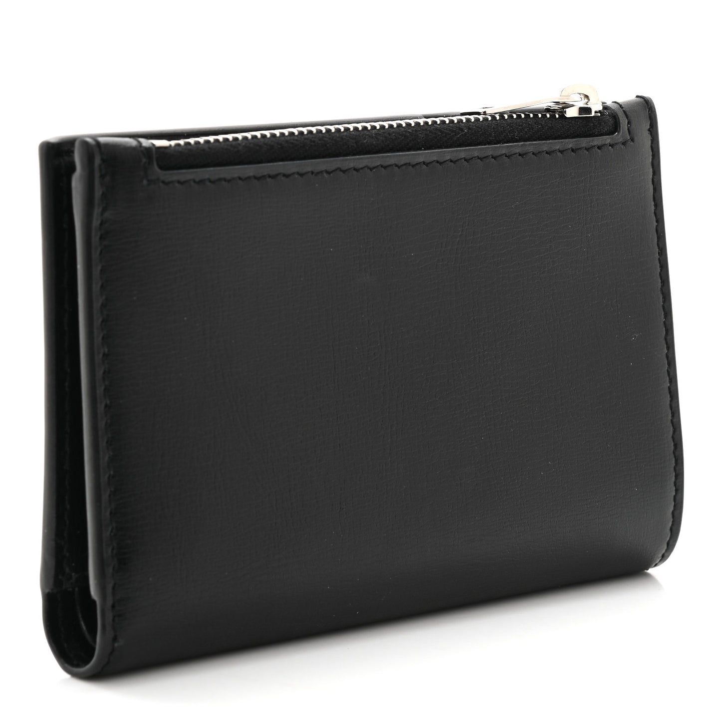 Calfskin Monogram Bi Fold Zipped Wallet Black