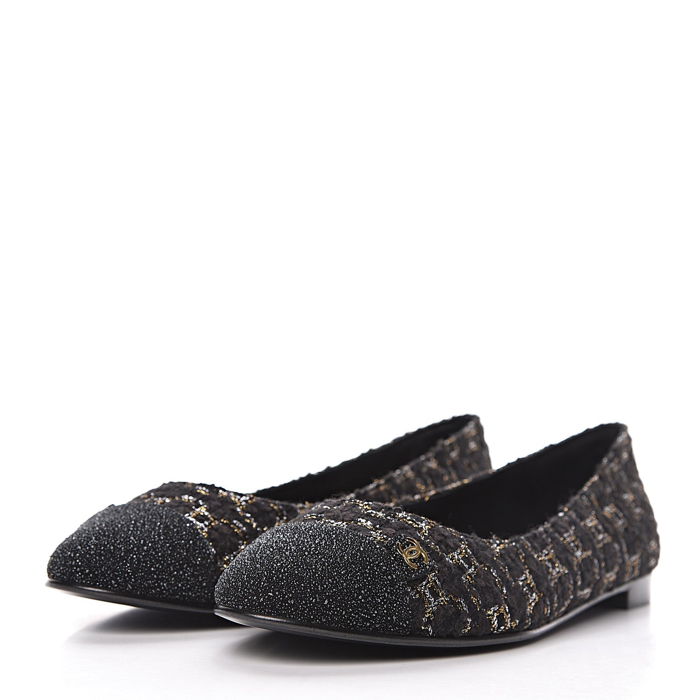 Tweed Cap Toe Ballerina Flats 36 Black