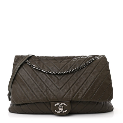 Chanel Calfskin Chevron Quilted XXL Travel Flap Bag Khaki 1 of 10