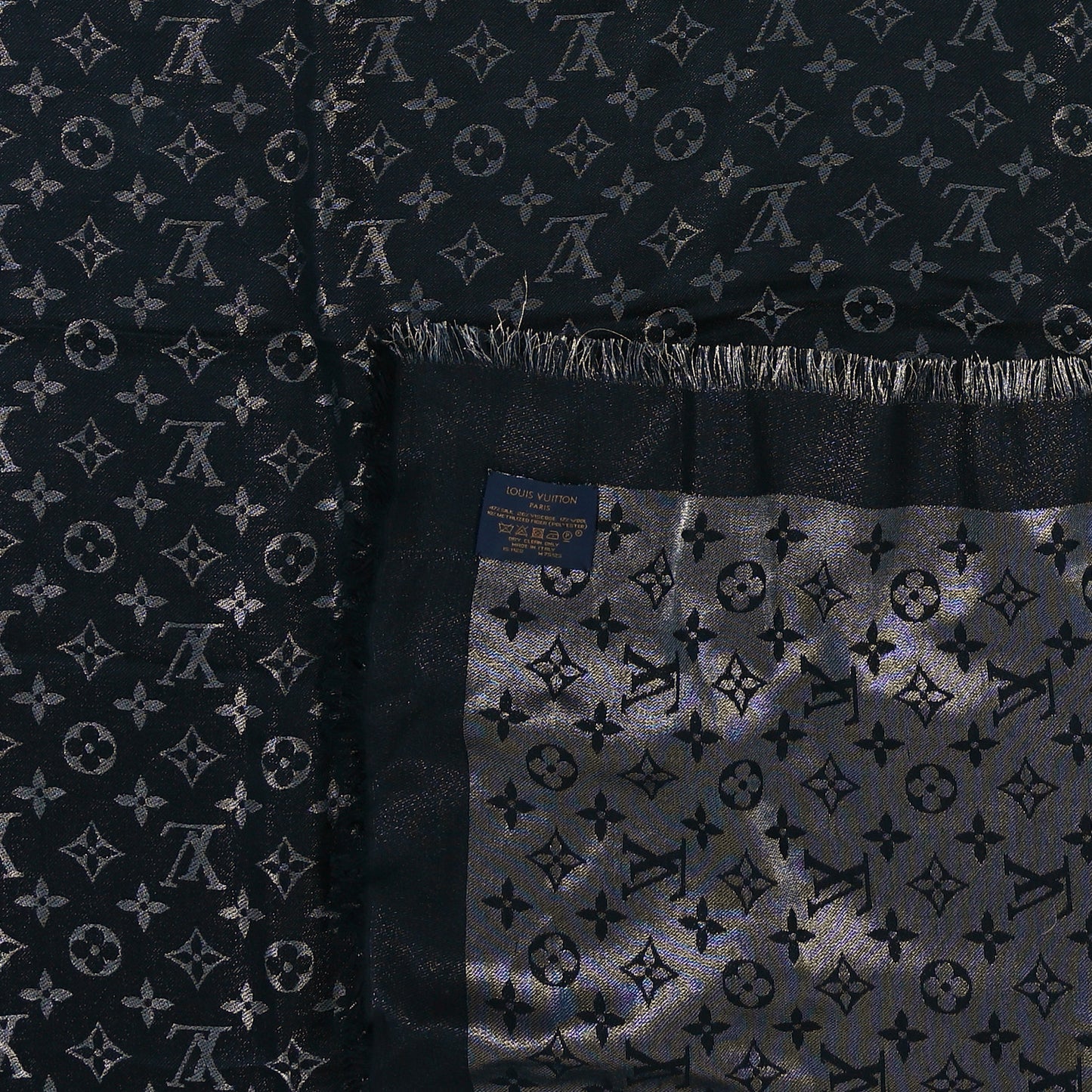 Silk Wool So Shine Monogram Shawl Grey Black