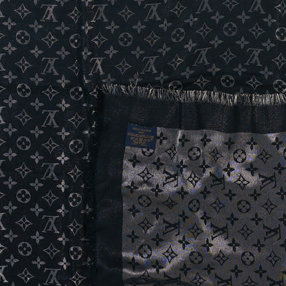 Louis Vuitton Silk Wool So Shine Monogram Shawl Grey Black 6 of 6