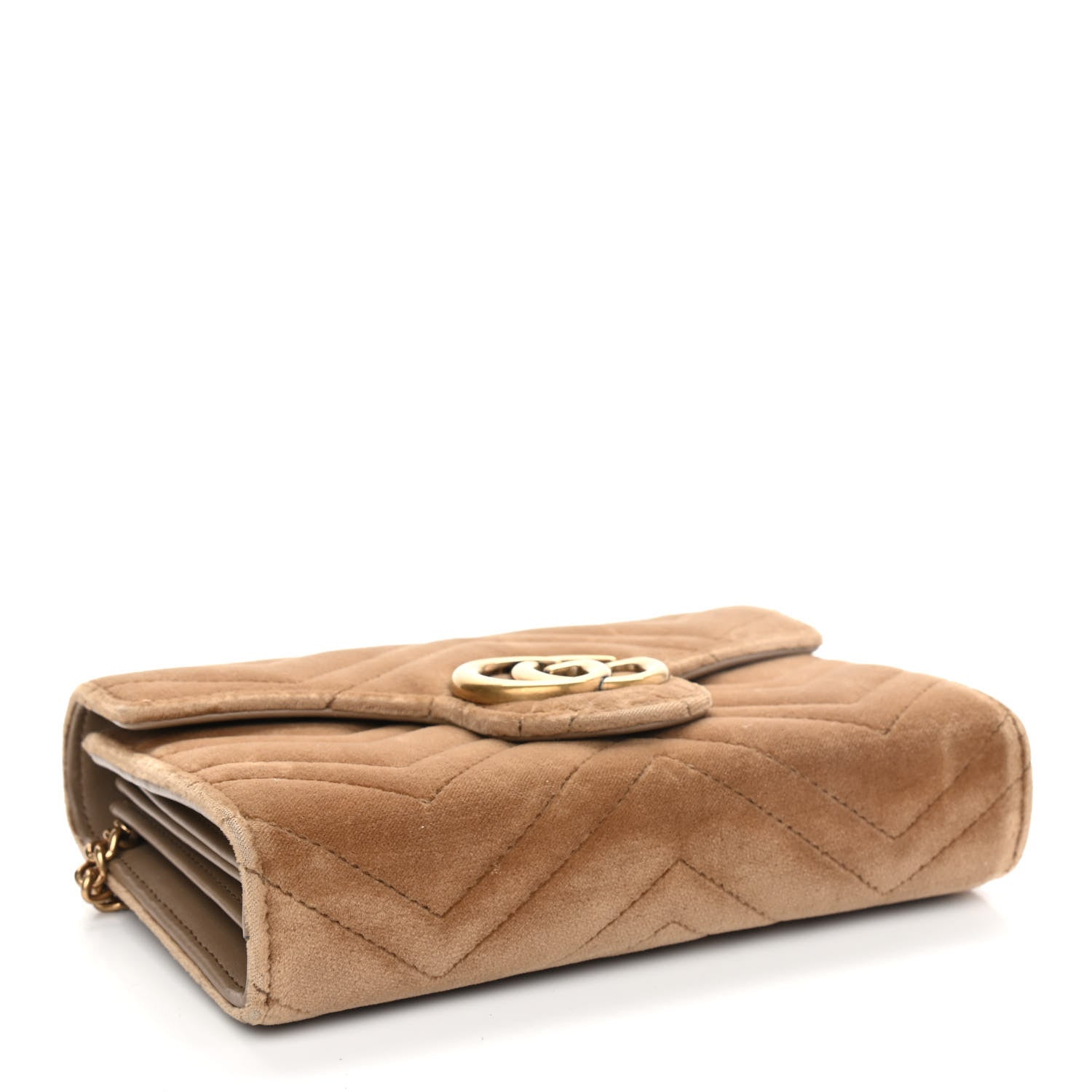 Gucci Velvet Matelasse GG Marmont Chain Wallet Taupe 4 of 12