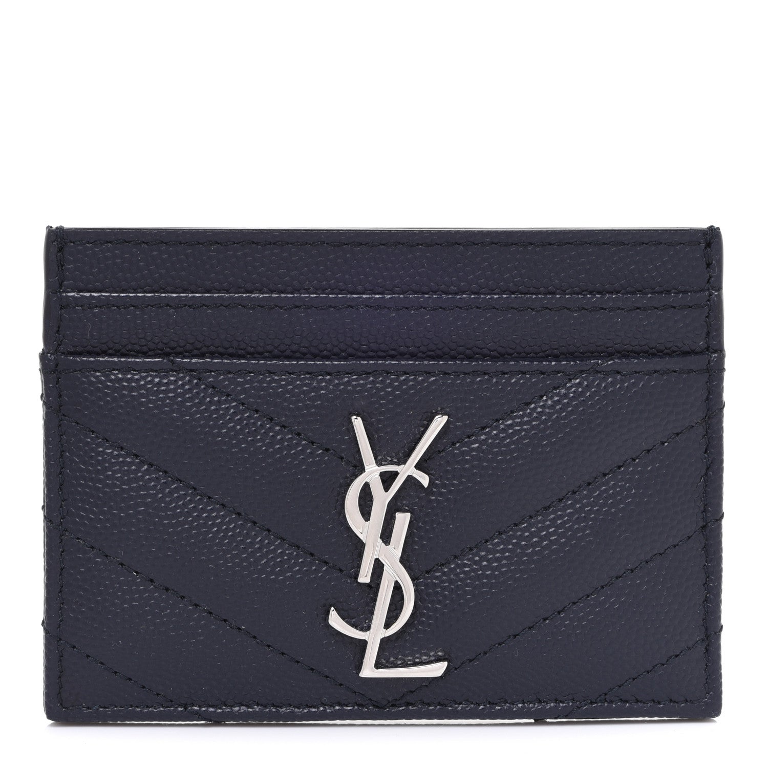 Saint Laurent Grain De Poudre Matelasse Chevron Monogram Credit Card Case Deep Marine 1 of 7