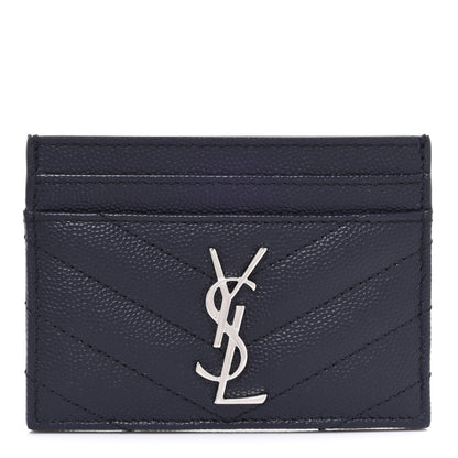 Saint Laurent Grain De Poudre Matelasse Chevron Monogram Credit Card Case Deep Marine 1 of 7