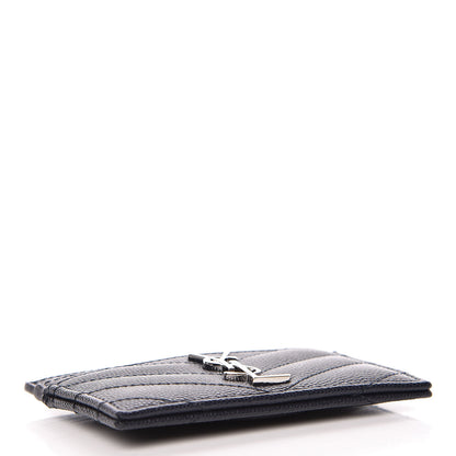 Saint Laurent Grain De Poudre Matelasse Monogram Chevron Credit Card Case Deep Marine 4 of 8