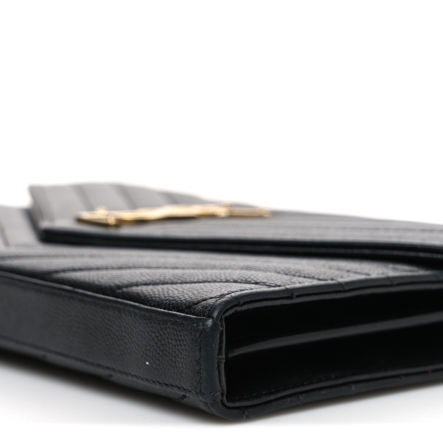 Saint Laurent Grain De Poudre Matelasse Chevron Monogram Chain Wallet Black 9 of 10