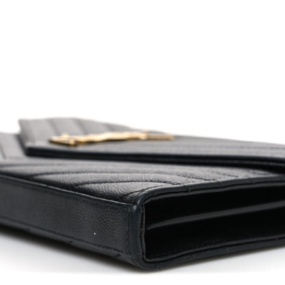 Saint Laurent Grain De Poudre Matelasse Chevron Monogram Chain Wallet Black 9 of 10