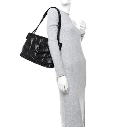 Saint Laurent Lambskin Quilted Monogram Monochrome Medium Loulou Puffer Chain Satchel Black 2 of 10