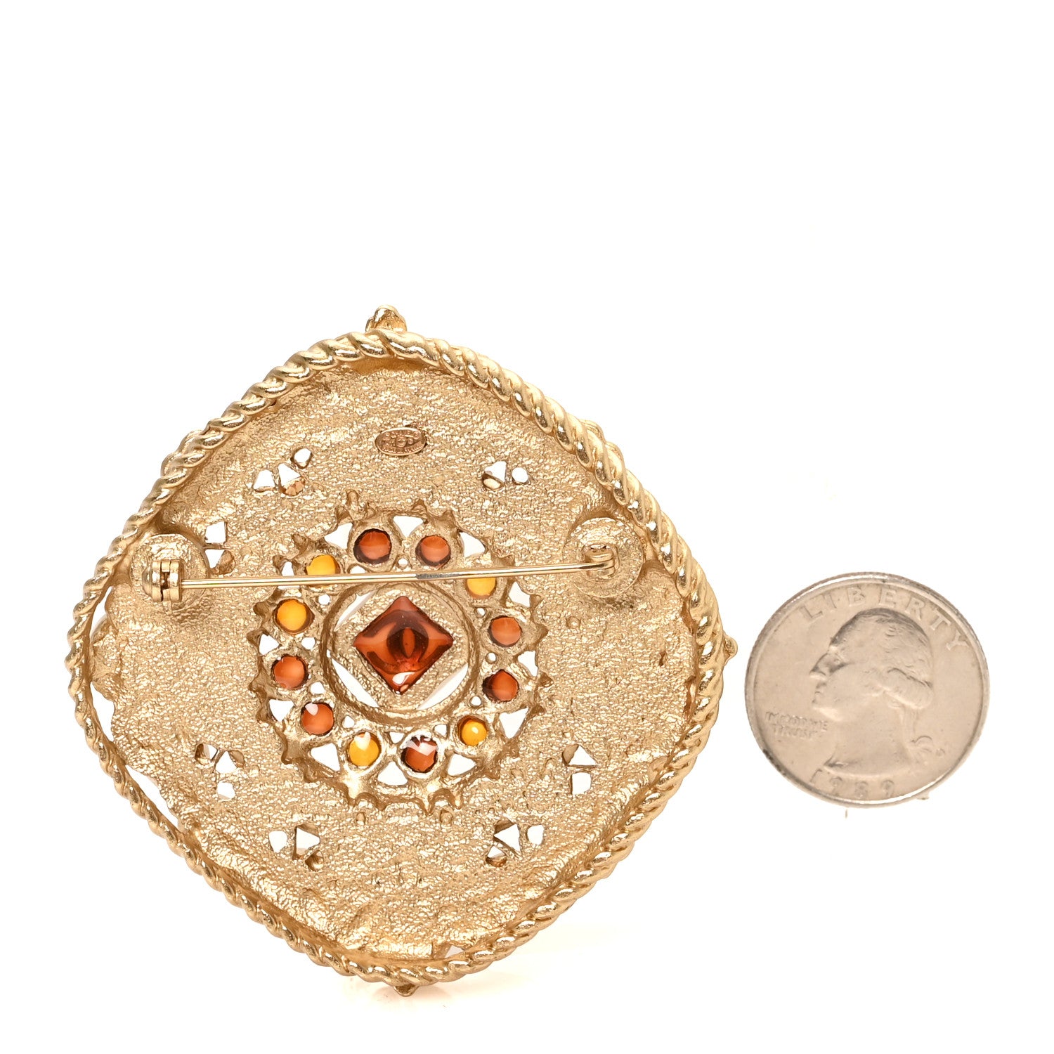 Chanel Enamel Pearl Gripoix Poured Glass Brooch Gold 2 of 3