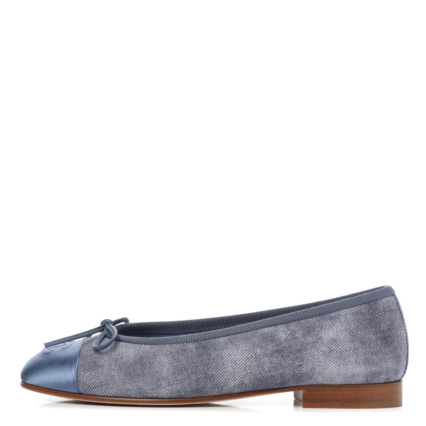 Satin Denim Goatskin CC Cap Toe Ballerina Flats 35 Blue