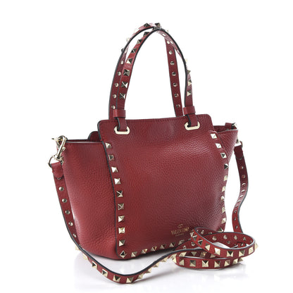 Valentino Garavani Pebbled Calfskin Mini Rockstud Tote Red 3 of 9