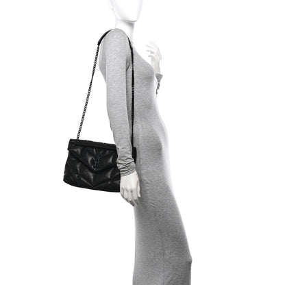 Saint Laurent Lambskin Quilted Monogram Monochrome Small Loulou Puffer Chain Satchel Black 2 of 10