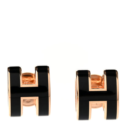 Hermes Rose Gold Lacquered Mini Pop H Earrings Black 1 of 5