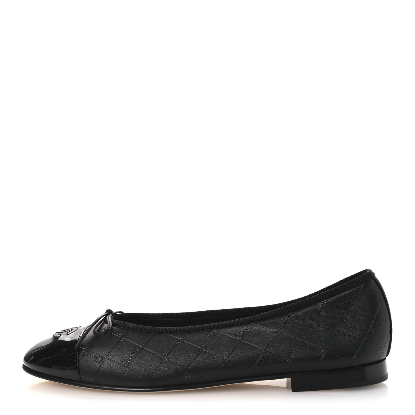 Printed Lambskin Patent Cap Toe Ballerina Flats 42 Black