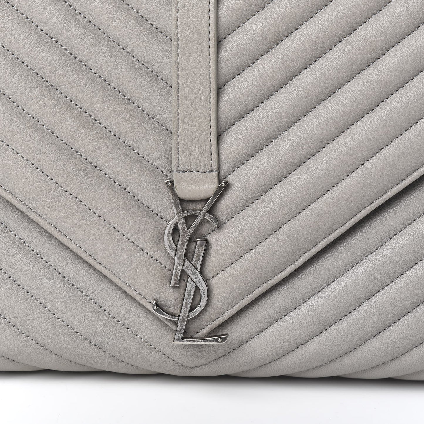 Sheepskin Matelasse Chevron Monogram Large College Satchel Light Grey