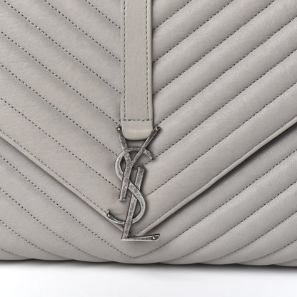 Saint Laurent Sheepskin Matelasse Chevron Monogram Large College Satchel Light Grey 11 of 11
